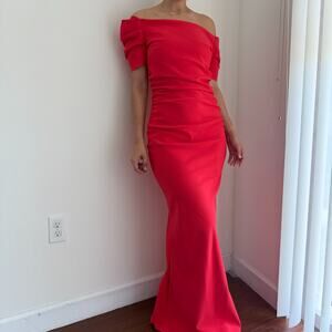 Chiara Boni | Dresses | Chiara Boni La Petite Robeside Ruched Halter Gown  With Asymmetric Ruffle | Poshmark